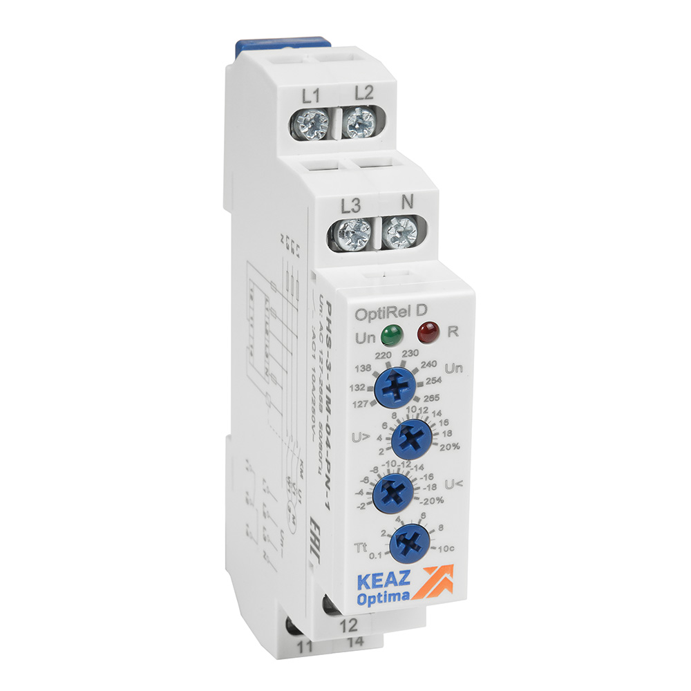 Реле контроля фаз OptiRel D PHS-3-1M-05-PN-1 повышенного/пониженного ассиметрии трехфазный+N 1СО