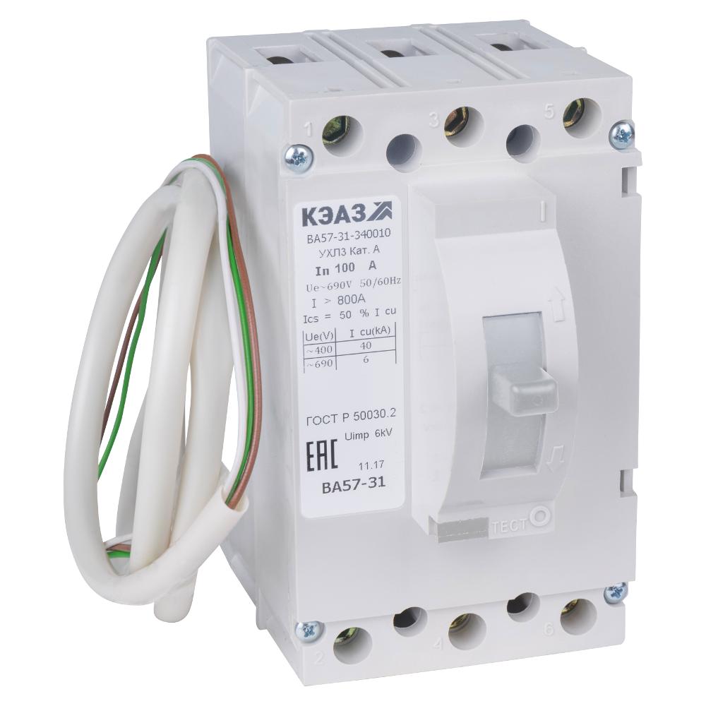 Выключатель автоматический ВА57-31-841810-100А-500-220DC-НР110DC-УХЛ3-КЭАЗ