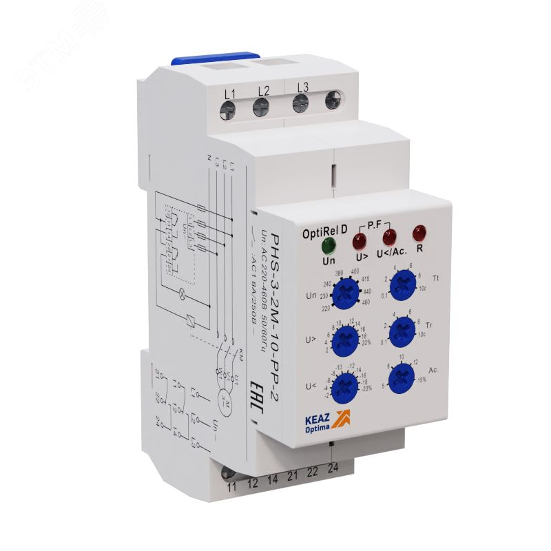 Изображение товара Реле контроля фаз OptiRel D PHS-3-2M-10-PP-2 универсальное 3Ф 2СО