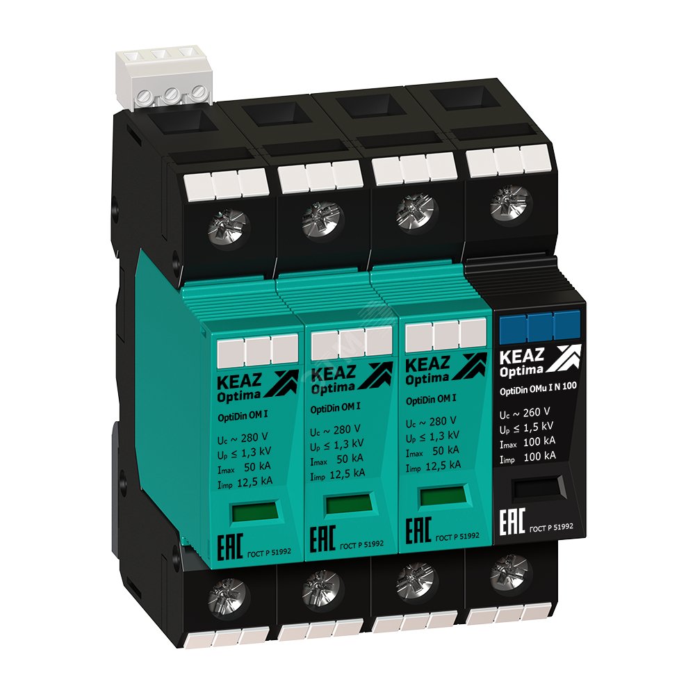 Изображение товара Ограничитель импульсных перенапряжений 3П+Nu 12,5кА OptiDin OM-I-3+Nu-280/12,5