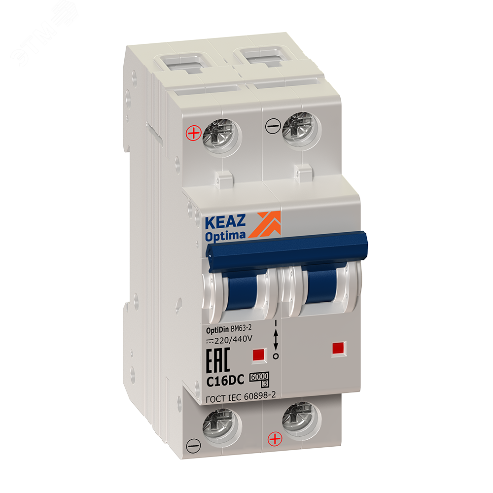 Изображение товара Выключатель автоматический двухполюсный 10А C 10кА DC OptiDin BM63-2C10-DC