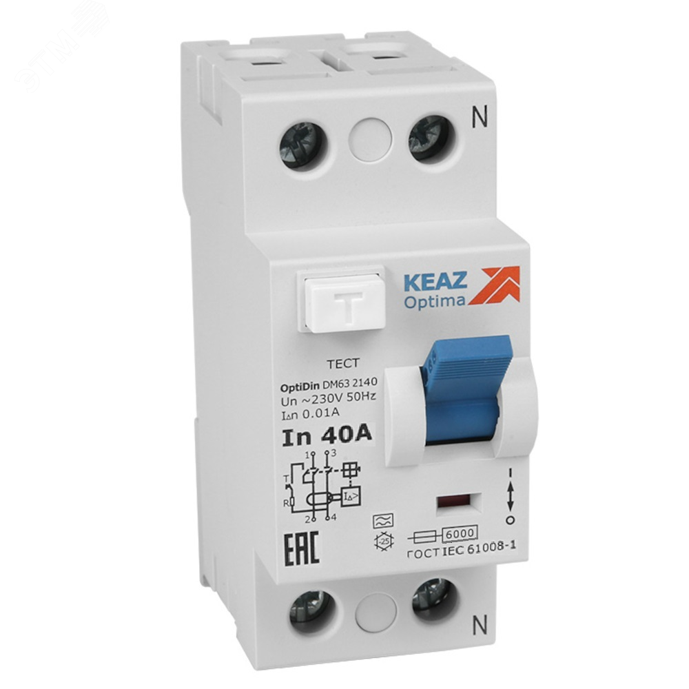 Изображение товара Выключатель дифференциального тока 2П 40А 10мА OptiDin DM63-2140-A-УХЛ4