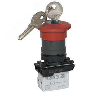 Кнопка КМЕ5611мК-красный-1но+0нз-гриб-ключ-фикс-IP65-