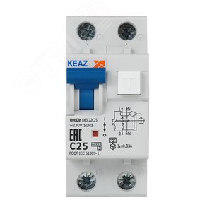 Выключатель автоматический дифференциального тока АВДТ с защитой от сверхтоков 2П 25А 30мА A OptiDin D63-22C25-A-УХЛ4 - фото 2