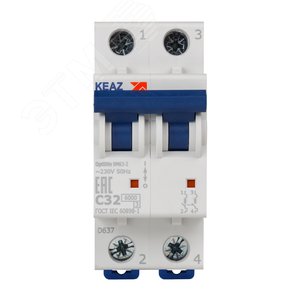 Выключатель автоматический двухполюсный 32А C 6кА AC OptiDin BM63-2C32-УХЛ3 - фото 2