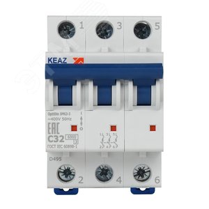 Выключатель автоматический трехполюсный 32А C 6кА AC OptiDin BM63-3C32-УХЛ3 - фото 2