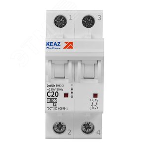 Выключатель автоматический двухполюсный 20А C 4,5кА AC OptiDin BM63-2C20-4,5-УХЛ3 - фото 2