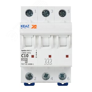 Выключатель автоматический трехполюсный 10А C 4,5кА AC OptiDin BM63-3C10-4,5-УХЛ3 - фото 2