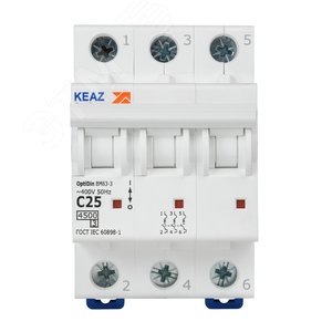 Выключатель автоматический трехполюсный 25А C 4,5кА AC OptiDin BM63-3C25-4,5-УХЛ3 - фото 2