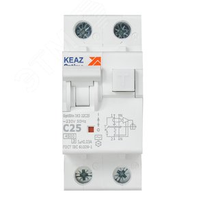 Выключатель автоматический дифференциального тока АВДТ с защитой от сверхтоков 2П 25А 30мА AC 4,5кА OptiDin D63-22C25-AC-У3 - фото 2