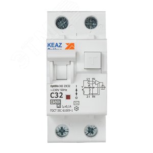 Выключатель автоматический дифференциального тока АВДТ с защитой от сверхтоков 2П 32А 100мА AC 4,5кА OptiDin D63-23C32-AC-У3 - фото 2