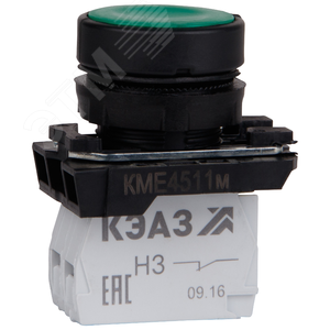 Кнопка КМЕ4511м-зеленый-1но+1нз-цилиндр-IP54-