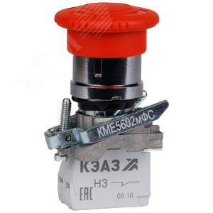 Кнопка КМЕ5602мФС-красный-0но+2нз-гриб-фикс-IP65-