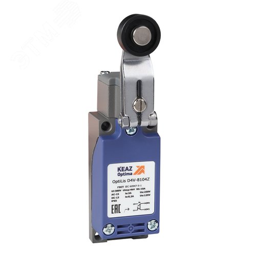 Изображение товара Выключатель концевой OptiLiS D4V-8104Z металлический рычаг с пластиковым роликом (шт)