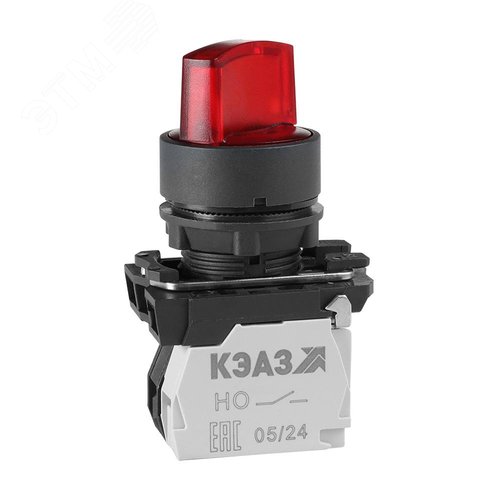 Изображение товара Переключатель КПЕ1110РЛ-220В-красный-1но+0нз-ручка-фикс-2поз-индикатор-IP40 (шт)