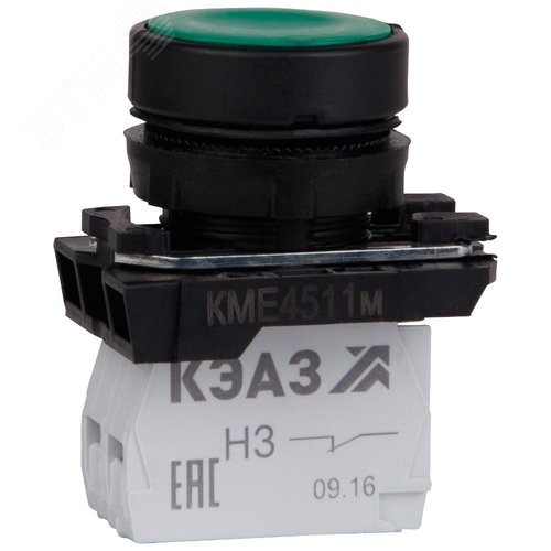 Изображение товара Кнопка КМЕ4120м-зеленый-2но+0нз-цилиндр-IP40 (шт)