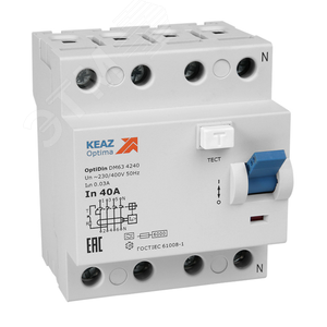 Изображение товара Выключатель дифференциального токабез защиты от сверхтоков OptiDin DM63-44100-A-УХЛ4 (4P, 100, 300mA) (шт)