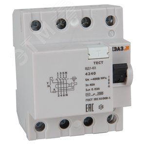 Выключатель дифференциального тока (УЗО) без защиты от сверхтоков 4П 40А 30мА ВД1-63-4240-АС-УХЛ4