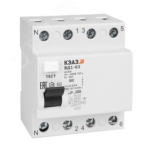 Выключатель дифференциального тока (УЗО) без защиты от сверхтоков 4П 25А 100мА ВД1-63-4325-АС-УХЛ4-