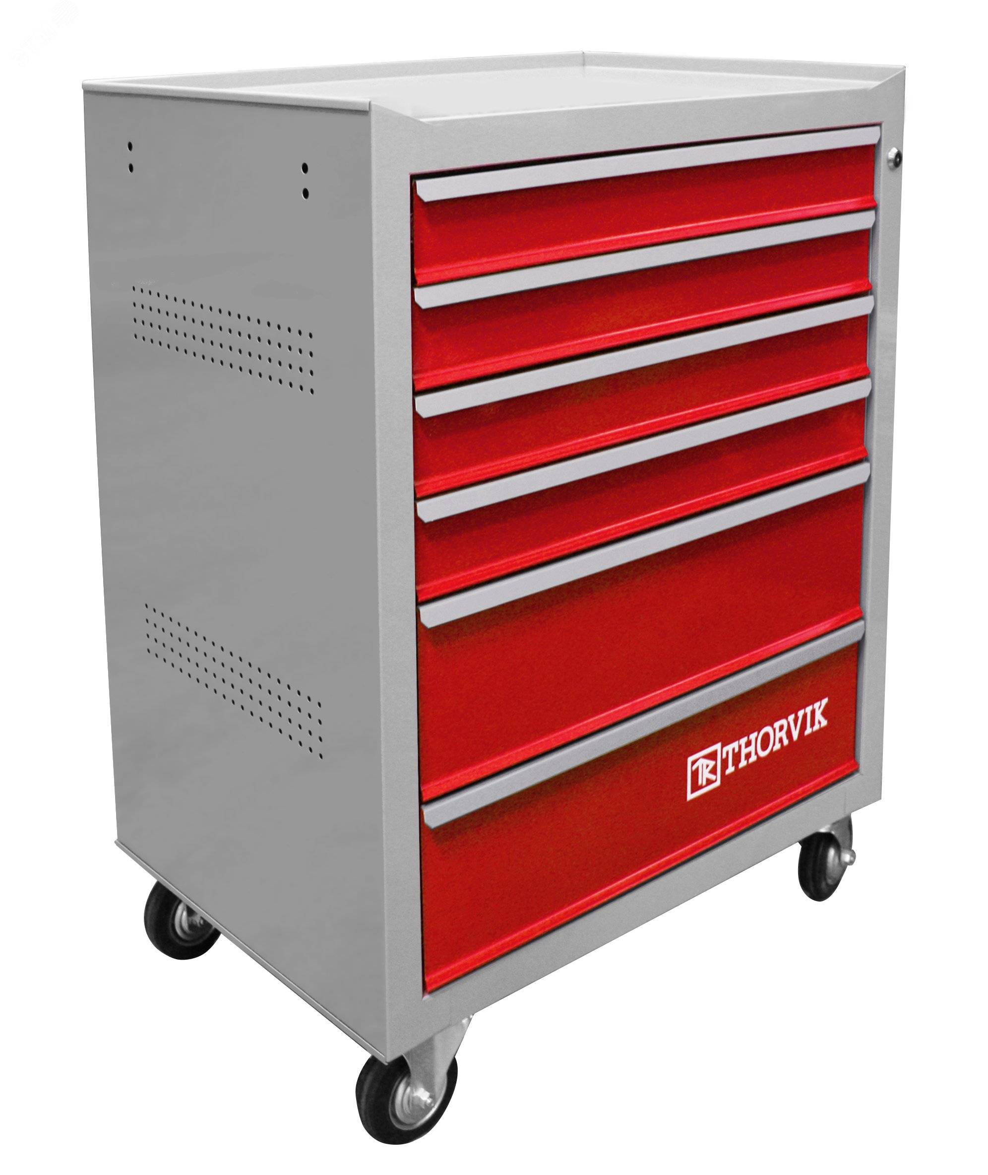 Изображение товара Тележка инструментальная 6-ти полочная серая с красными ящиками, грузоподъемность до 200 кг