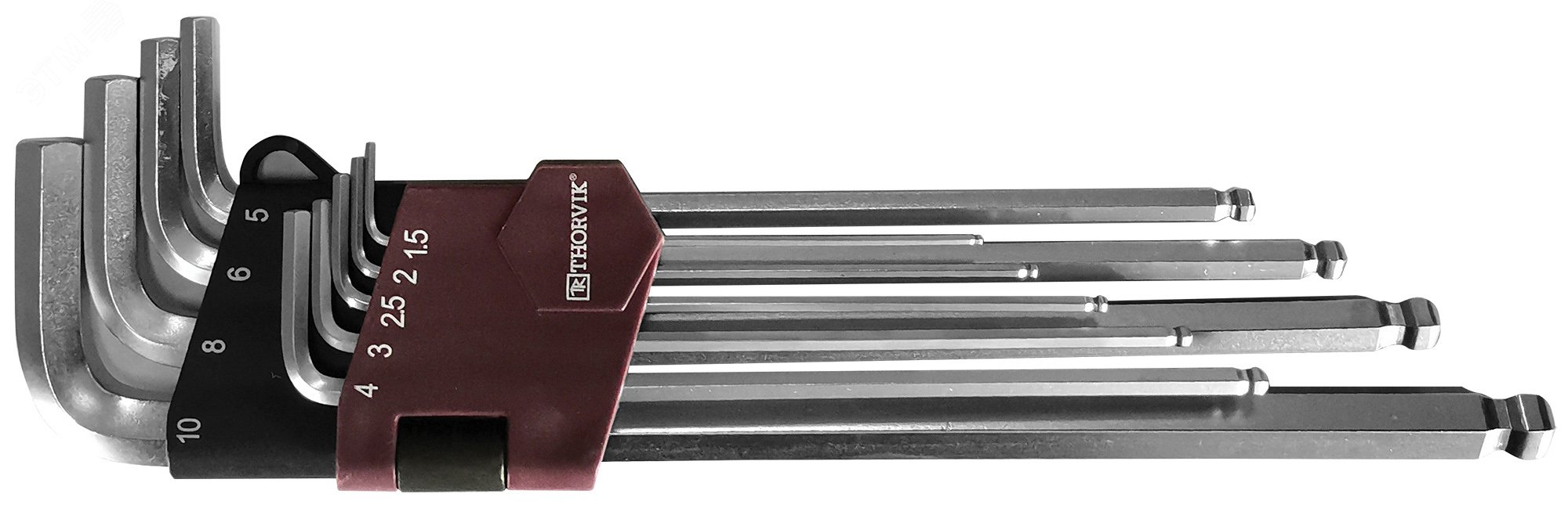 Изображение товара Набор ключей торцевых шестигранных удлиненных с шаром, H1.5-H10, 9 предметов (шт)