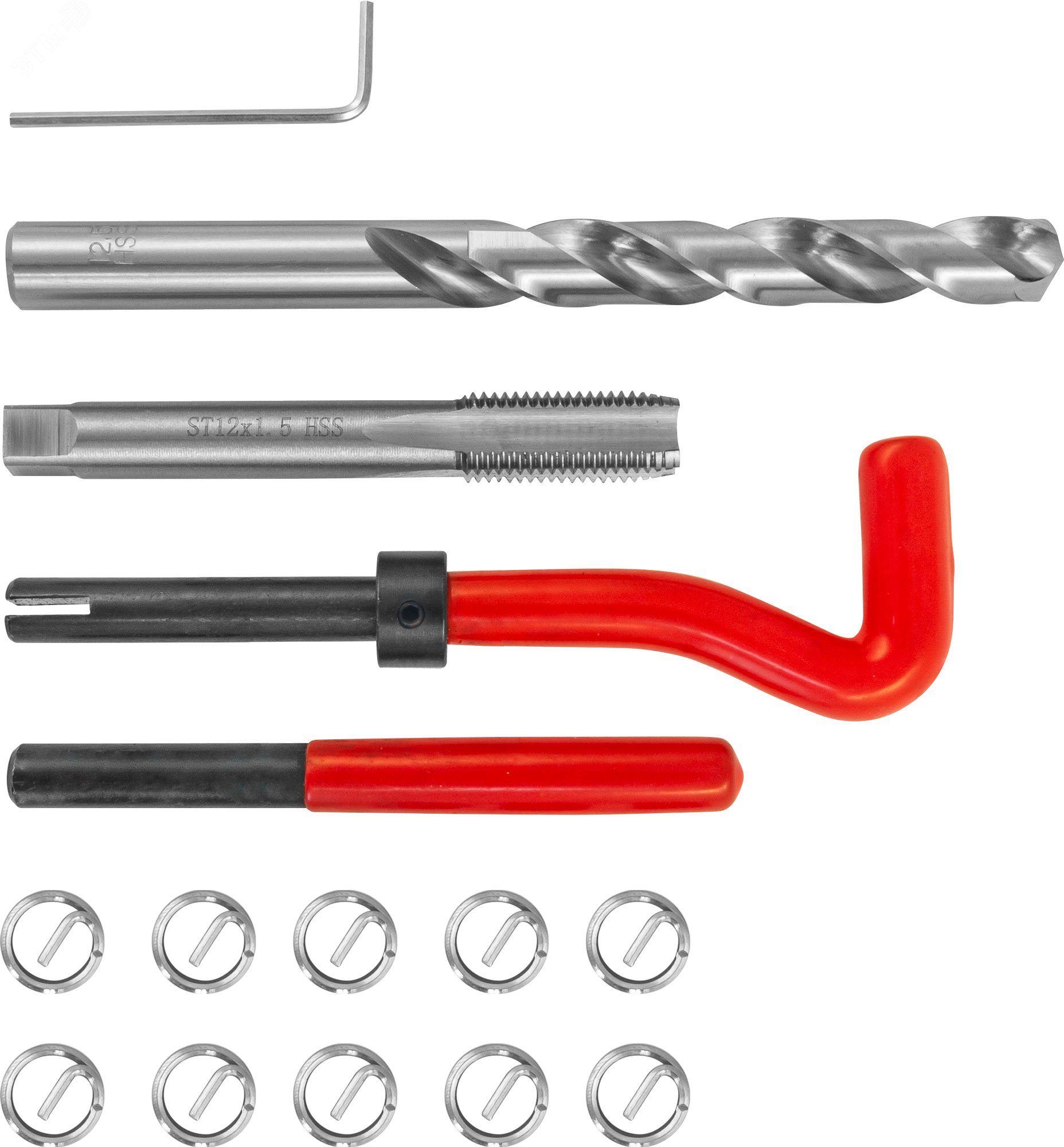 Изображение товара Набор для восстановления резьбы M12x1.5 15 предметов Thorvik