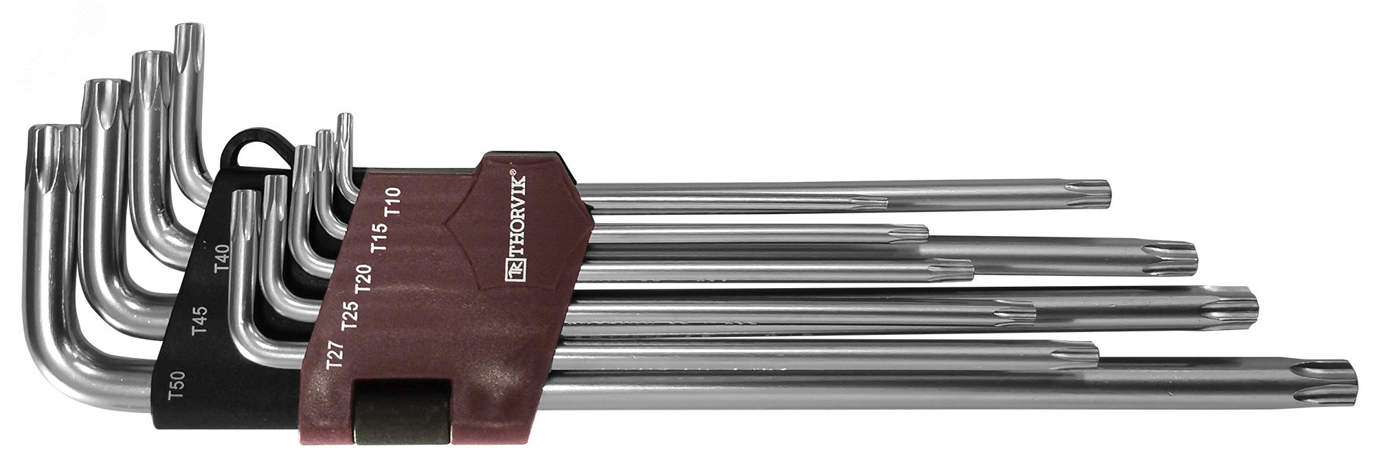 Изображение товара Набор ключей торцевых T-TORX® удлиненных с центрированным штифтом, Т10H-T50H, 9 предметов (шт)