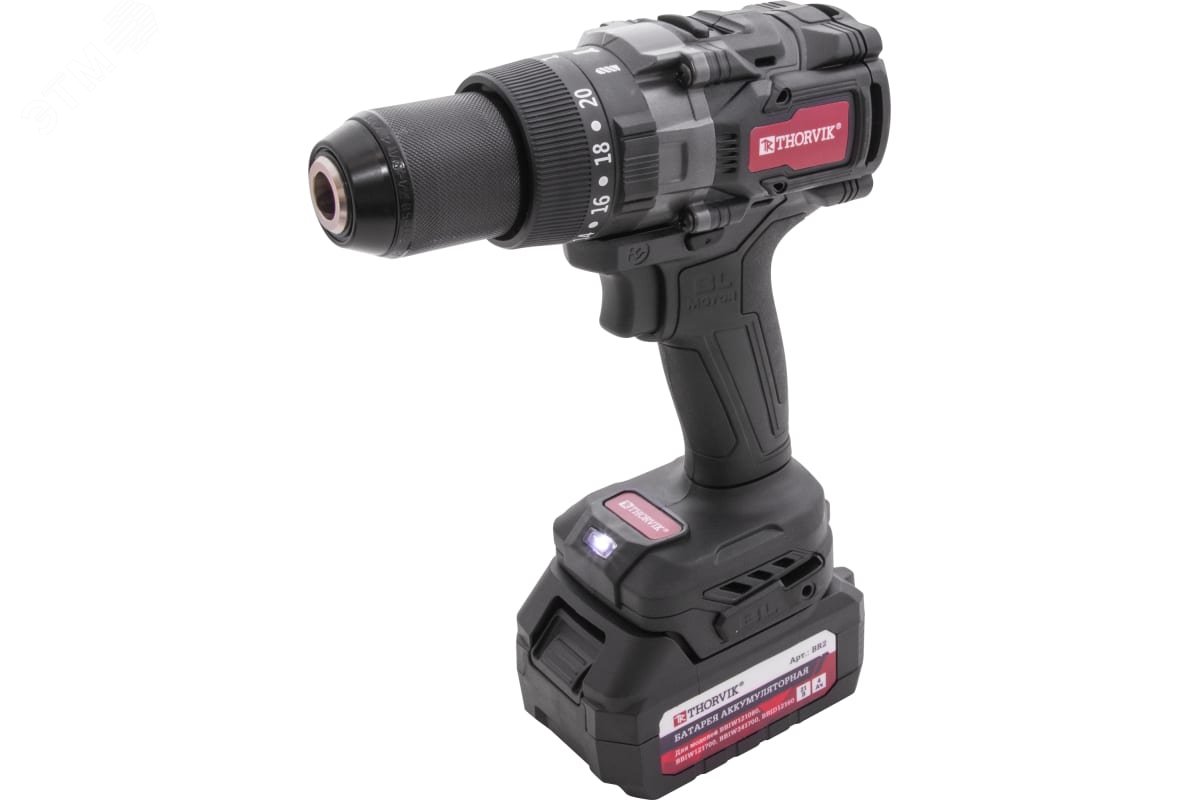 Изображение товара Бесщёточная аккумуляторная ударная дрель-шуруповерт 21В 160 Нм Thorvik