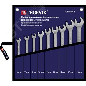 Изображение товара Набор ключей гаечных комбинированных карданных в сумке, 6-19 мм, 9 предметов (шт)