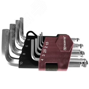 Изображение товара Набор ключей торцевых шестигранных коротких с шаром, H1.5-H10, 9 предметов (шт)