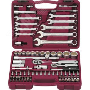 Изображение товара Набор инструмента универсальный 1/4'', 1/2''DR с головками торцевыми 12-гранными, 82 предмета (шт)