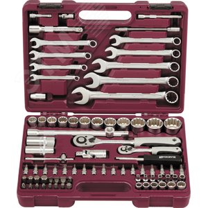 Изображение товара Набор инструмента универсальный 1/4'', 1/2''DR с головками торцевыми MultiProf, 82 предмета (шт)