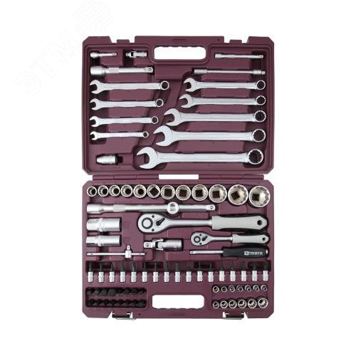 Изображение товара Набор инструмента универсальный 1/4'', 1/2''DR с головками торцевыми 12-гранными, 82 предмета (набор)