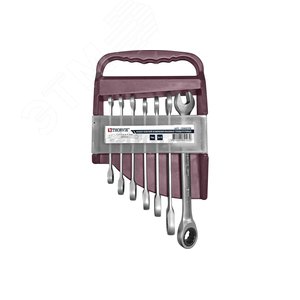 Изображение товара Набор ключей гаечных комбинированных трещоточных на держателе, 8-19 мм, 7 предметов (шт)