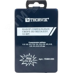 Изображение товара Набор спиральных сверл по металлу HSS Co в металлическом кейсе, d1.5-6.5 мм, 13 предметов (шт)