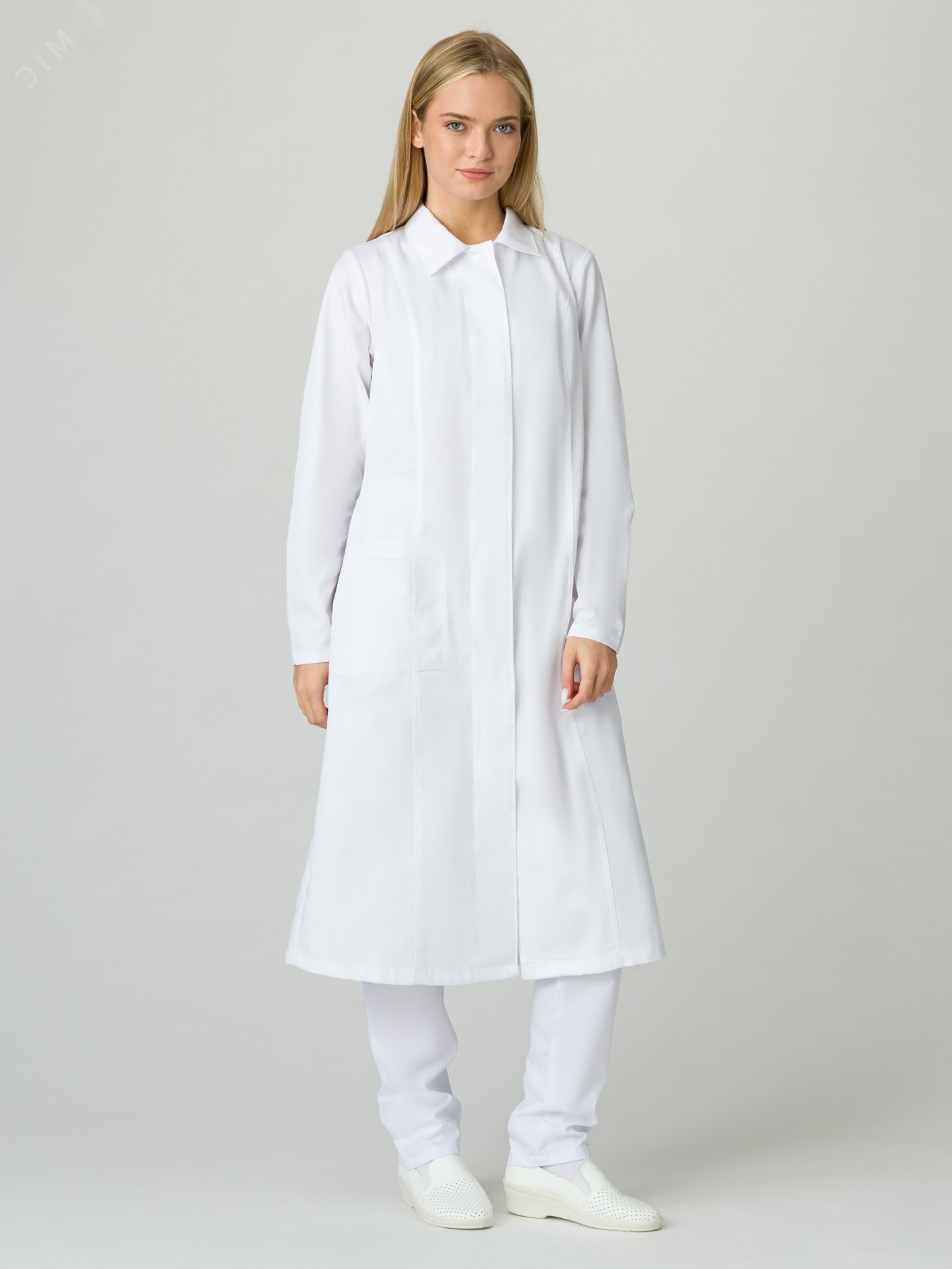 Изображение товара Женский халат ХАССП-Премиум белый 52-54 с регулируемым поясом