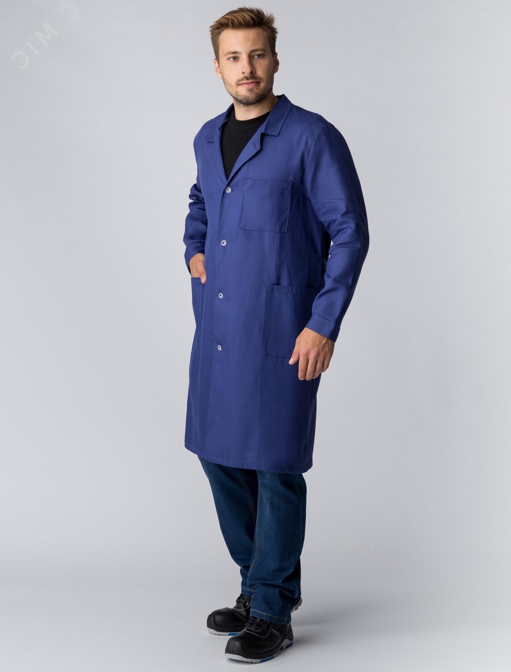 Изображение товара Мужской рабочий халат из ткани диагональ с защитой по ГОСТ 12.4.103
