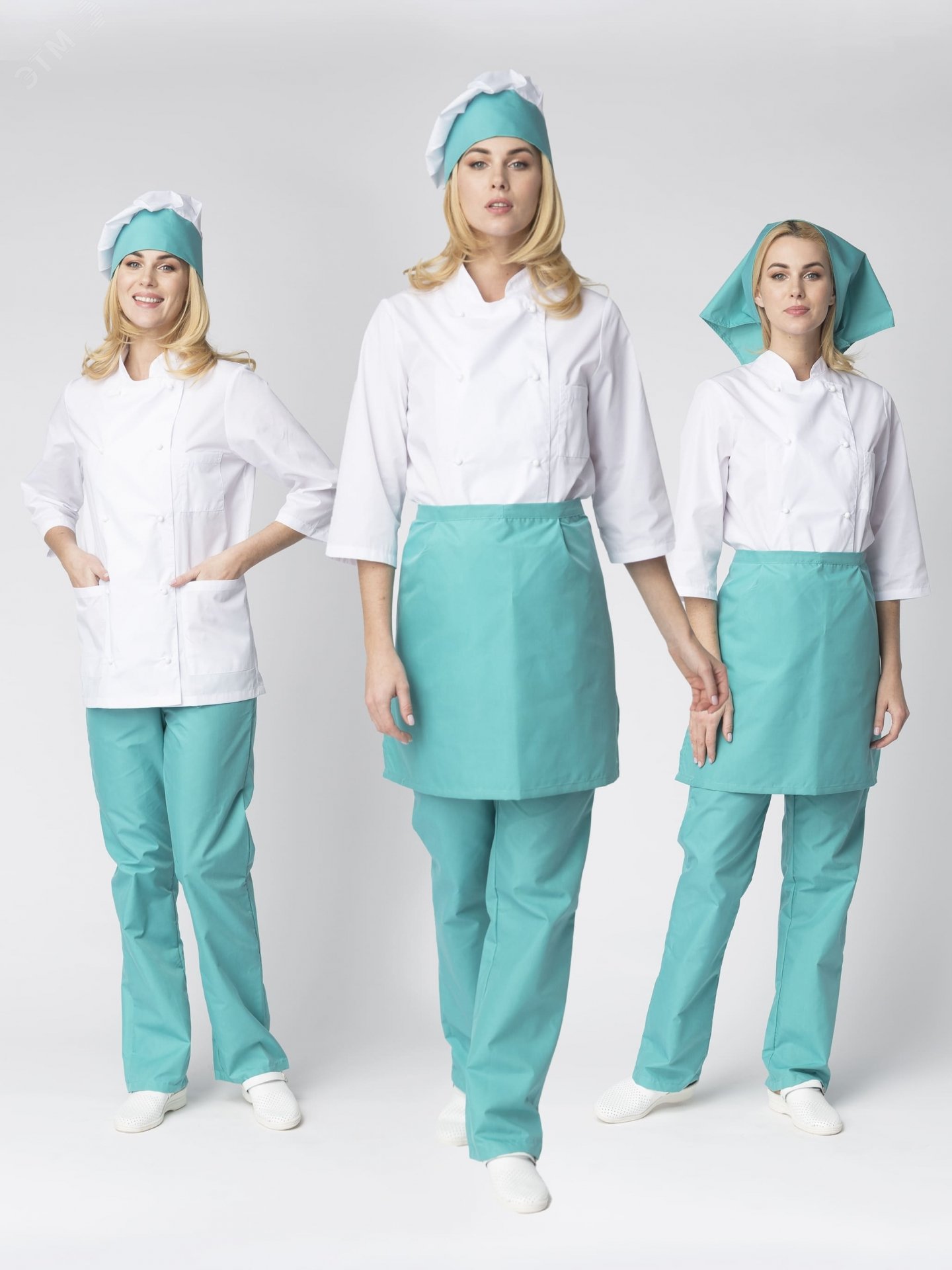 Изображение товара Костюм повара женский Шеф бело бирюзовый 60-62/170-176 Факел