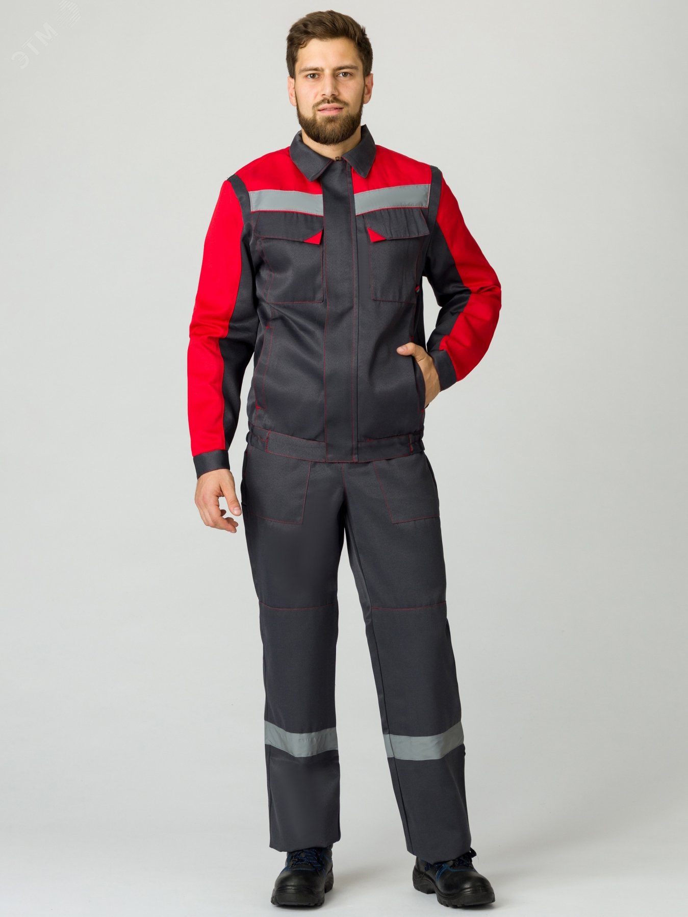 Изображение товара Костюм Сфера NEW (ткань Смесовая,210) полукомбинезон, темно-серый/красный, 56-58/ 170-176 (шт)