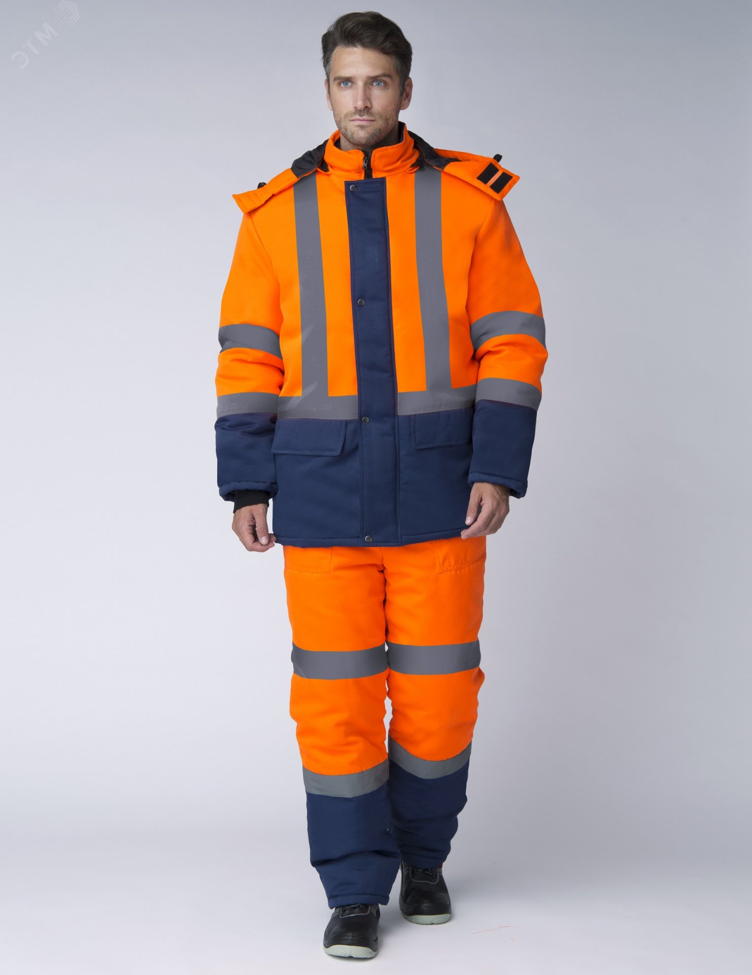 Изображение товара Костюм зимний Дорожник-Сигнал (ткань Смесовая,210) полукомбинезон, оранжевый темно-синий (87483433), 44-46 182-188 (шт)