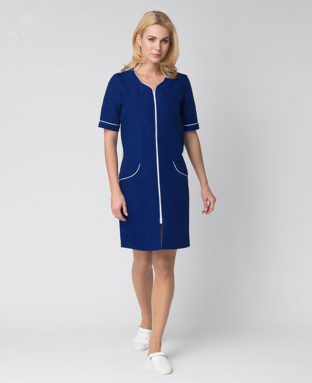 Изображение товара Халат женский Стелла (ткань ТиСи), темно синий/белый, 56-58, 158-164 (шт)