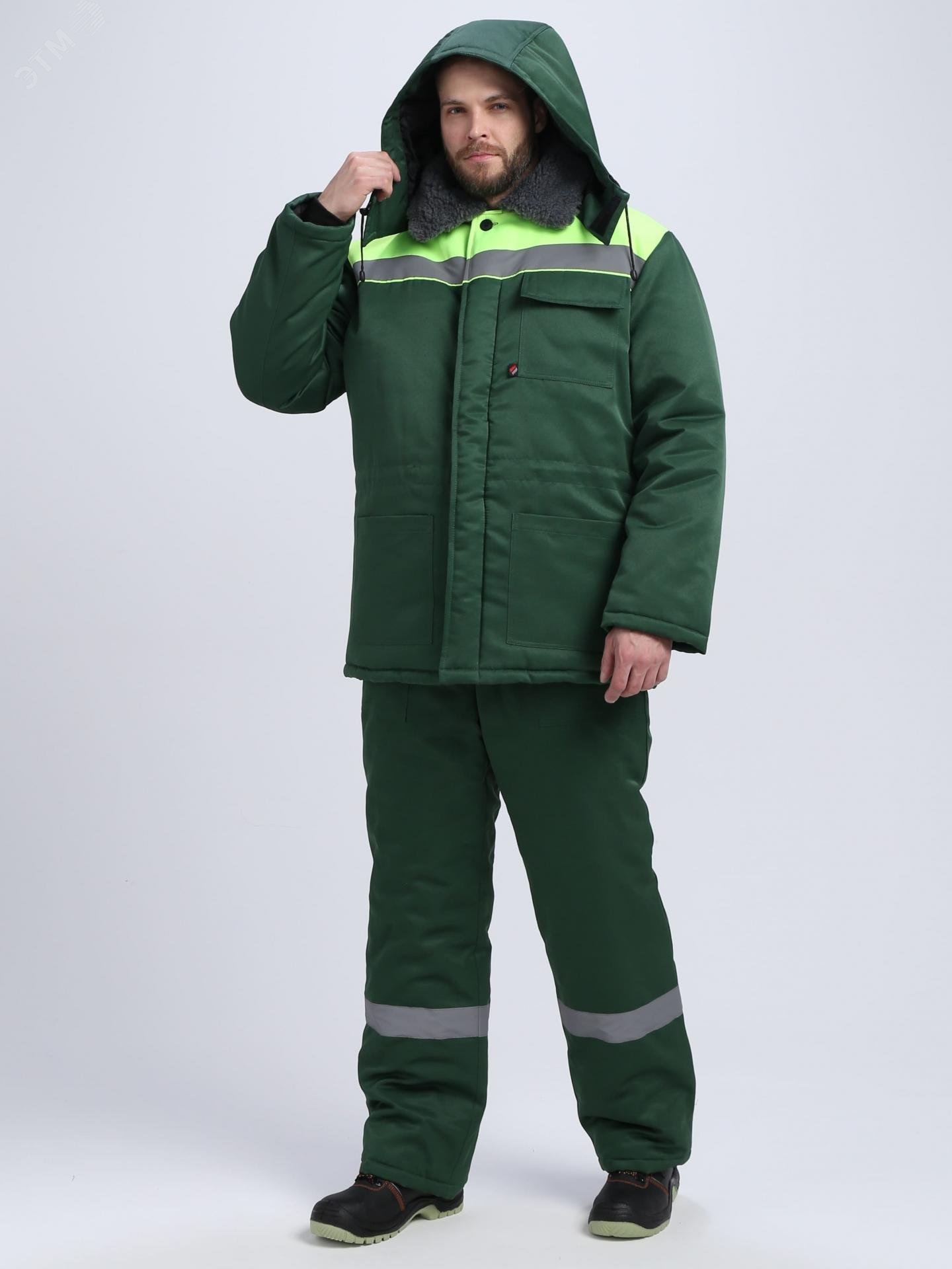 Изображение товара Костюм зимний Труженик-Ультра СОП (тк.Смесовая,210) брюки, т.зеленый/лимонный, р. 48-50/170-176 (компл)