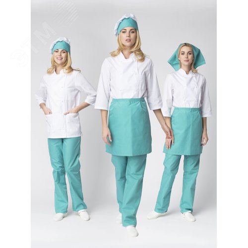 Изображение товара Костюм женский повара Шеф (тк.ТиСи), белый/бирюзовый 48-50/ 170-176 (шт)