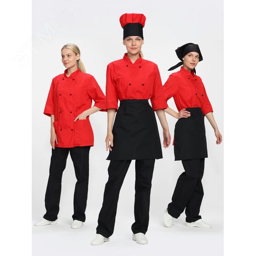 Изображение товара Костюм женский повара Шеф (тк.ТиСи), черный/красный, р. 64-66/170-176 (компл)