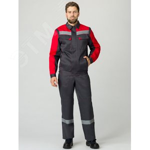 Изображение товара Костюм Сфера NEW (ткань Смесовая,210) полукомбинезон, темно-серый/красный, 52-54/ 182-188 (шт)