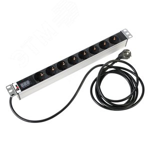 Изображение товара Блок розеток Rem-16 с амперметром 8 Schuko 16A 19' шнур 3 м (шт)