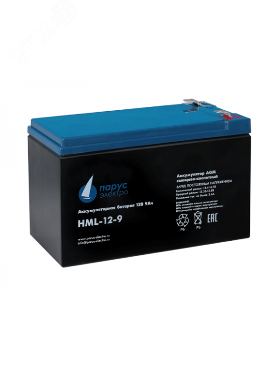 Батарея аккумуляторная 12В 9Ач со сроком службы до 12 лет HML-12-9 Парус электро