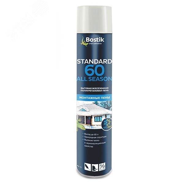 Изображение товара Пена монтажная Bostik 10220 Standard 60 All SEASON бытовая полиуретановая всесезонная 750 мл (шт)