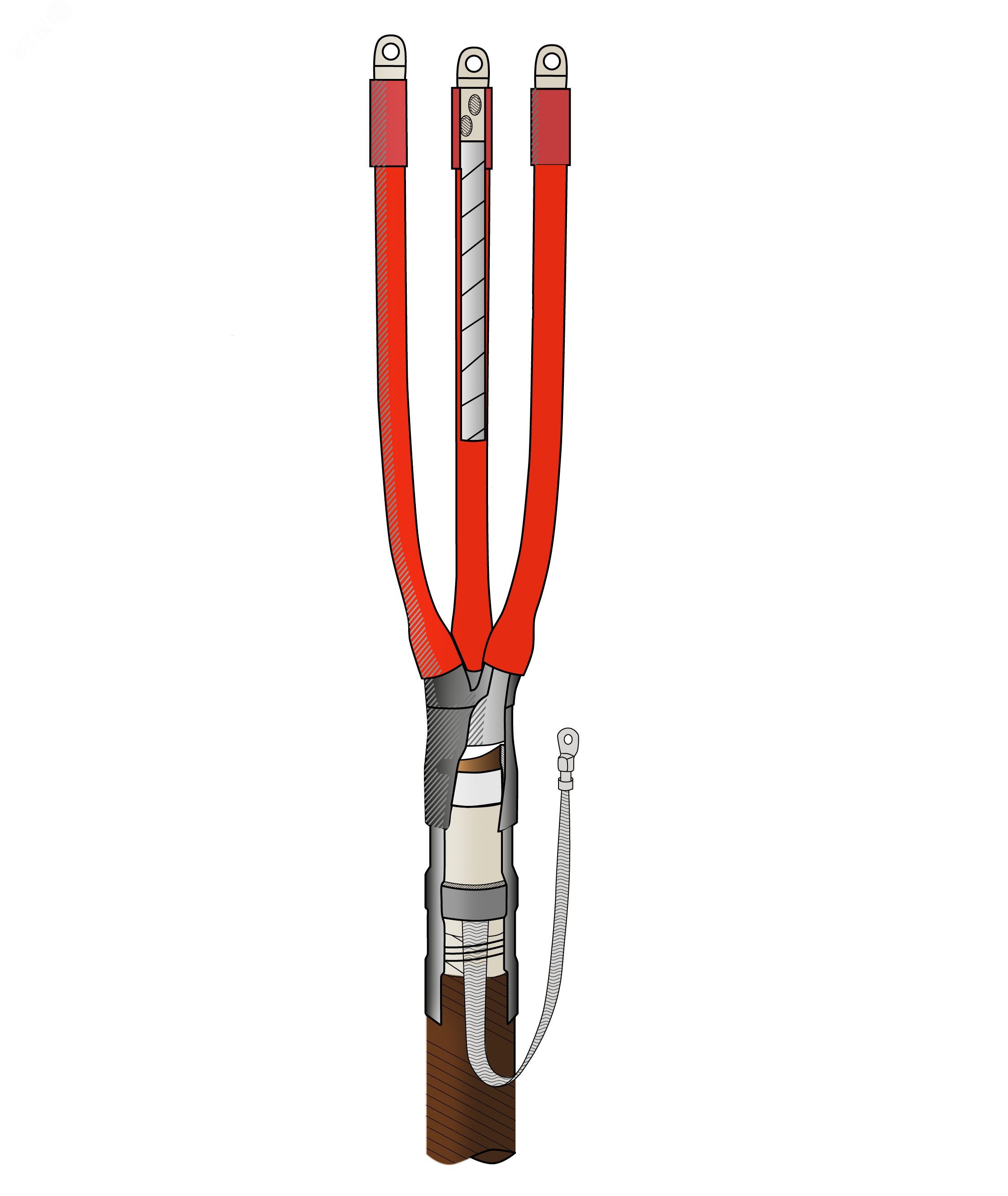 Изображение товара Муфта термоусаживаемая концевая внутренней установки для кабеля с бумажной изоляцией на напряжение до 10 кВ включительно 3КВТпН-10-70...120 (с наконечниками) (шт)