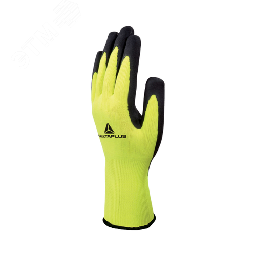 Изображение товара Перчатки полиэстеровые с латексным покрытием VV733 цвет Лимонный/черный размер 9 (пар.)